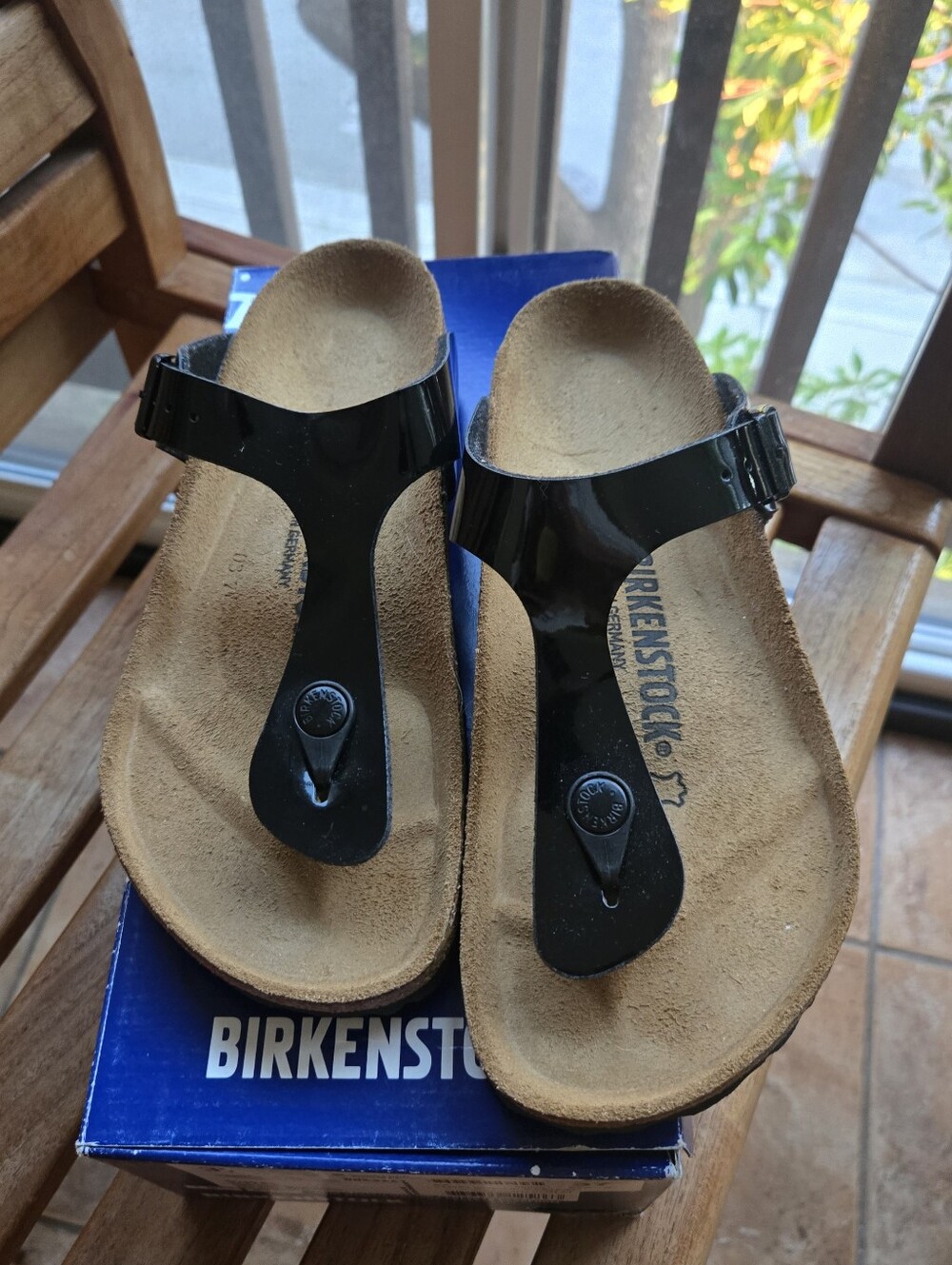 Birkenstock Black Patent Gizeh Thong Sandals